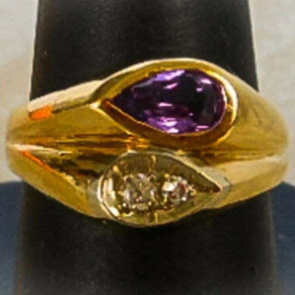 Vintage 14K Gold Sapphire & Diamond Ring Band Statement Cocktail Sz 9 - Picture 4 of 11